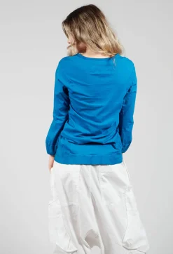 Rundholz Dip T-shirts^Round Neck Long Sleeved T Shirt with Bell Sleeves in Blue