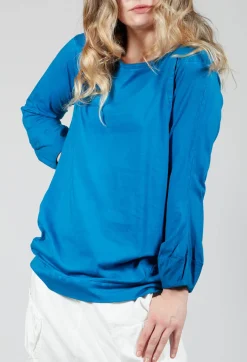 Rundholz Dip T-shirts^Round Neck Long Sleeved T Shirt with Bell Sleeves in Blue