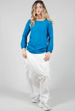 Rundholz Dip T-shirts^Round Neck Long Sleeved T Shirt with Bell Sleeves in Blue