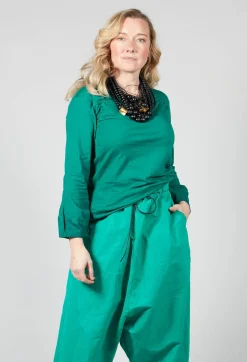 Rundholz Dip T-shirts^Round Neck Long Sleeved T Shirt with Bell Sleeves in Green