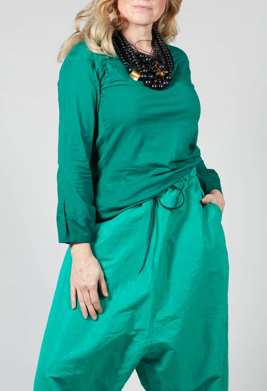 Rundholz Dip T-shirts^Round Neck Long Sleeved T Shirt with Bell Sleeves in Green