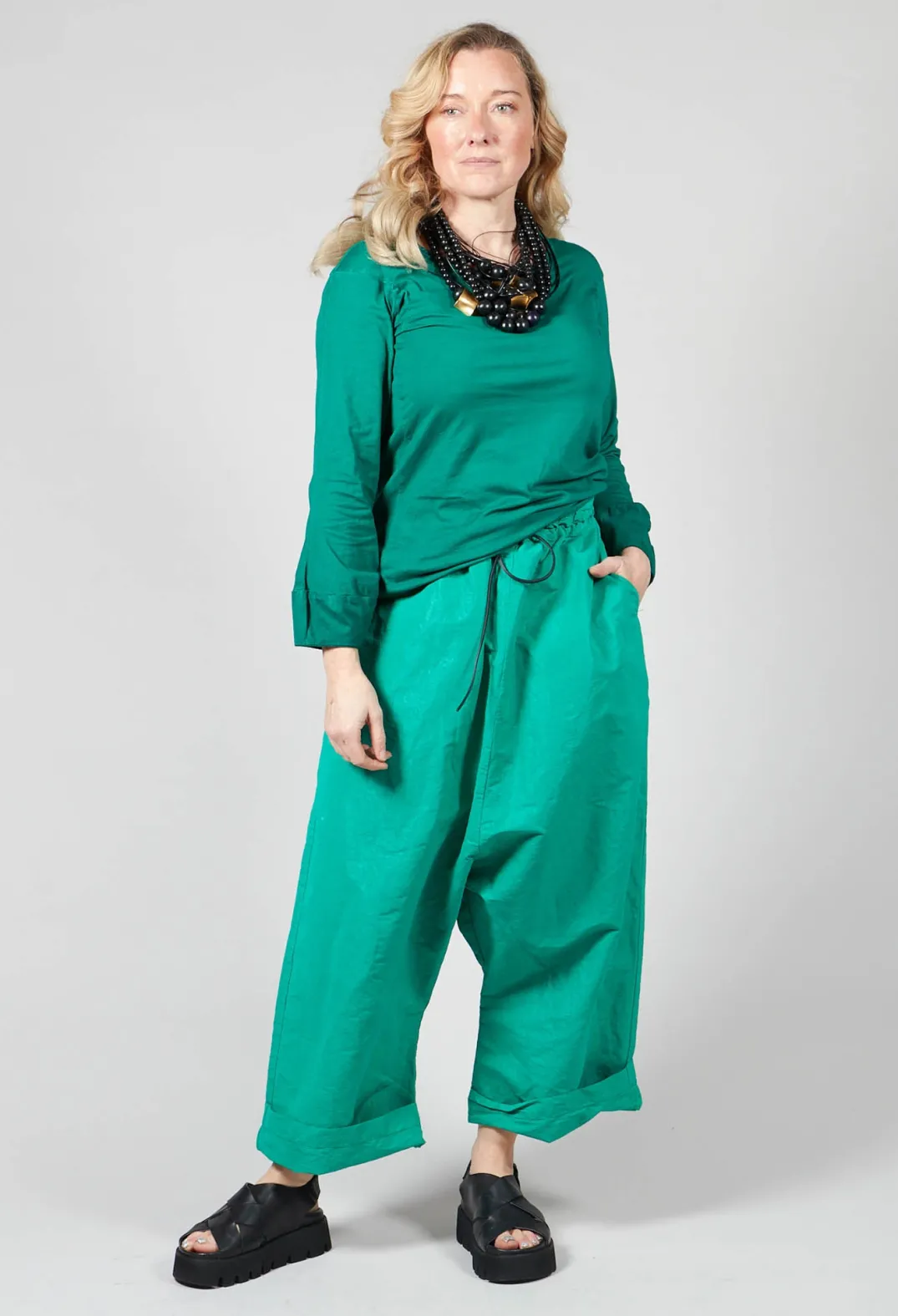 Rundholz Dip T-shirts^Round Neck Long Sleeved T Shirt with Bell Sleeves in Green