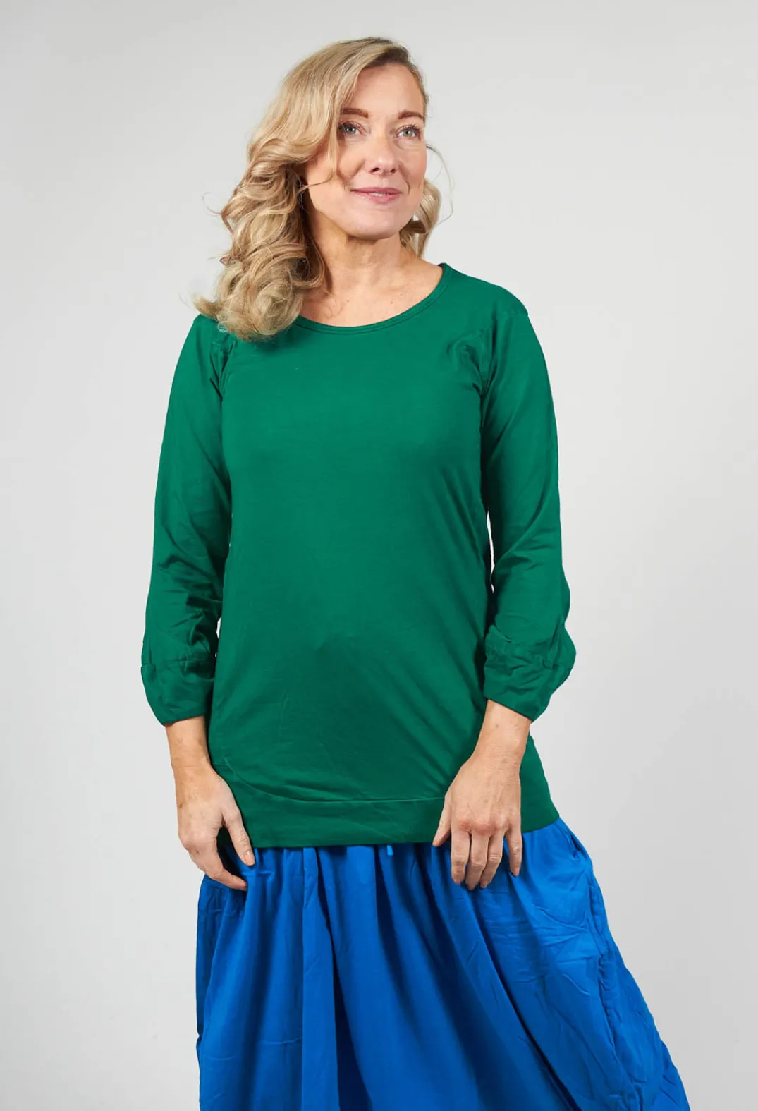 Rundholz Dip T-shirts^Round Neck Long Sleeved T Shirt with Bell Sleeves in Green