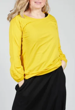 Rundholz Dip T-shirts^Round Neck Long Sleeved T Shirt with Bell Sleeves in Lemon