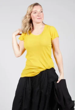 Rundholz Dip T-shirts^Round Neck Short Sleeved T Shirt with Skirt Panel in Lemon