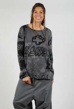 Rundholz Black Label Tops^Round Neck Top with Lettering Design in Rock Print