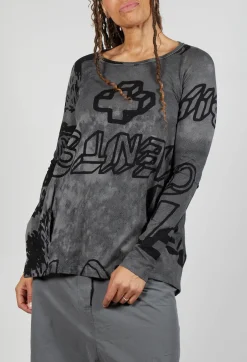Rundholz Black Label Tops^Round Neck Top with Lettering Design in Rock Print