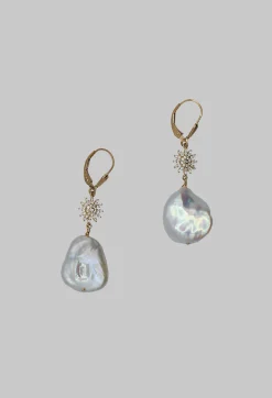 ICANDI Rocks Earrings^Round Starburst with Pearl Drop Earrings in Pearl