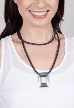 Bender Schmuck Necklaces^Rubber Necklace with Brass Pendant in Silver-Coloured