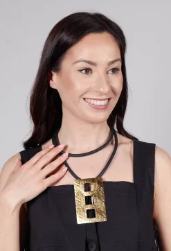 Bender Schmuck Necklaces^Rubber Necklace with Three Square Brass Pendant in Golden