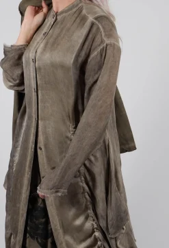 Sanctamuerte Shirts & Blouses^Ruched Shirt Dress in Raso di Viscosa and Viscosa Seta Green Tuscany