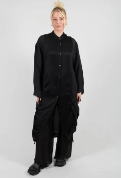 Sanctamuerte Shirts & Blouses^Ruched Shirt Dress in Raso di Viscosa and Viscosa Seta Nero