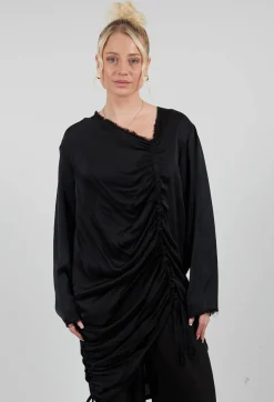 Sanctamuerte Dresses^Ruched Top in Raso di Viscosa Nero