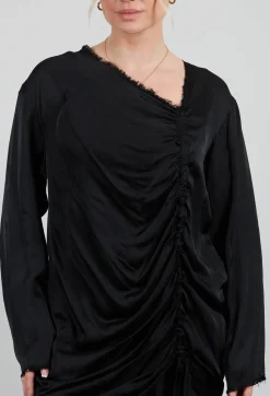 Sanctamuerte Dresses^Ruched Top in Raso di Viscosa Nero