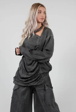 Sanctamuerte Dresses^Ruched Top in Raso di Viscosa Grey Storm