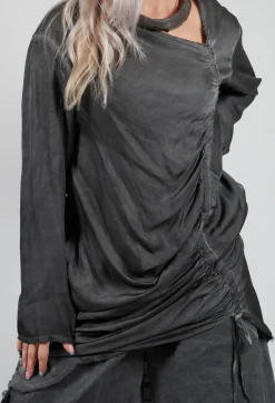 Sanctamuerte Dresses^Ruched Top in Raso di Viscosa Grey Storm