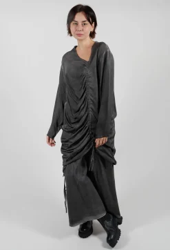Sanctamuerte Dresses^Ruched Top in Raso di Viscosa Grey Storm