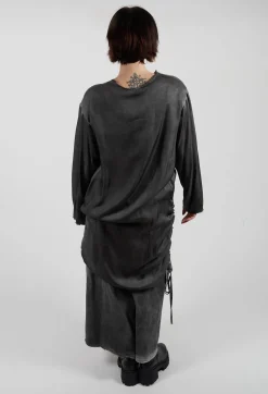 Sanctamuerte Dresses^Ruched Top in Raso di Viscosa Grey Storm
