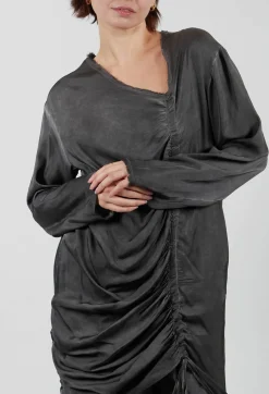 Sanctamuerte Dresses^Ruched Top in Raso di Viscosa Grey Storm