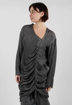 Sanctamuerte Dresses^Ruched Top in Raso di Viscosa Grey Storm