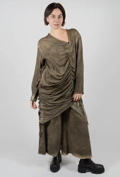 Sanctamuerte Dresses^Ruched Top in Raso di Viscosa Green Tuscany