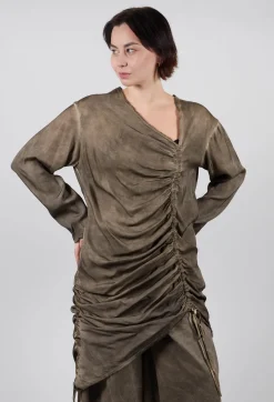 Sanctamuerte Dresses^Ruched Top in Raso di Viscosa Green Tuscany