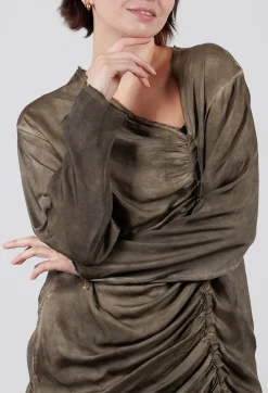 Sanctamuerte Dresses^Ruched Top in Raso di Viscosa Green Tuscany