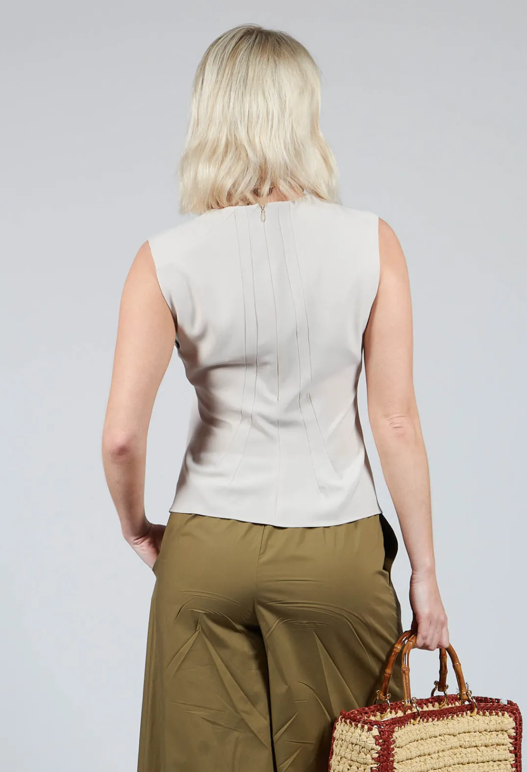 Mei Meij Tops^Ruched Vest Top in Beige