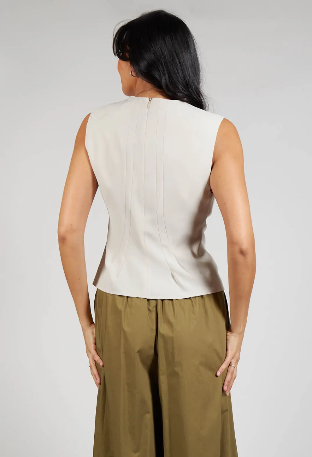 Mei Meij Tops^Ruched Vest Top in Beige