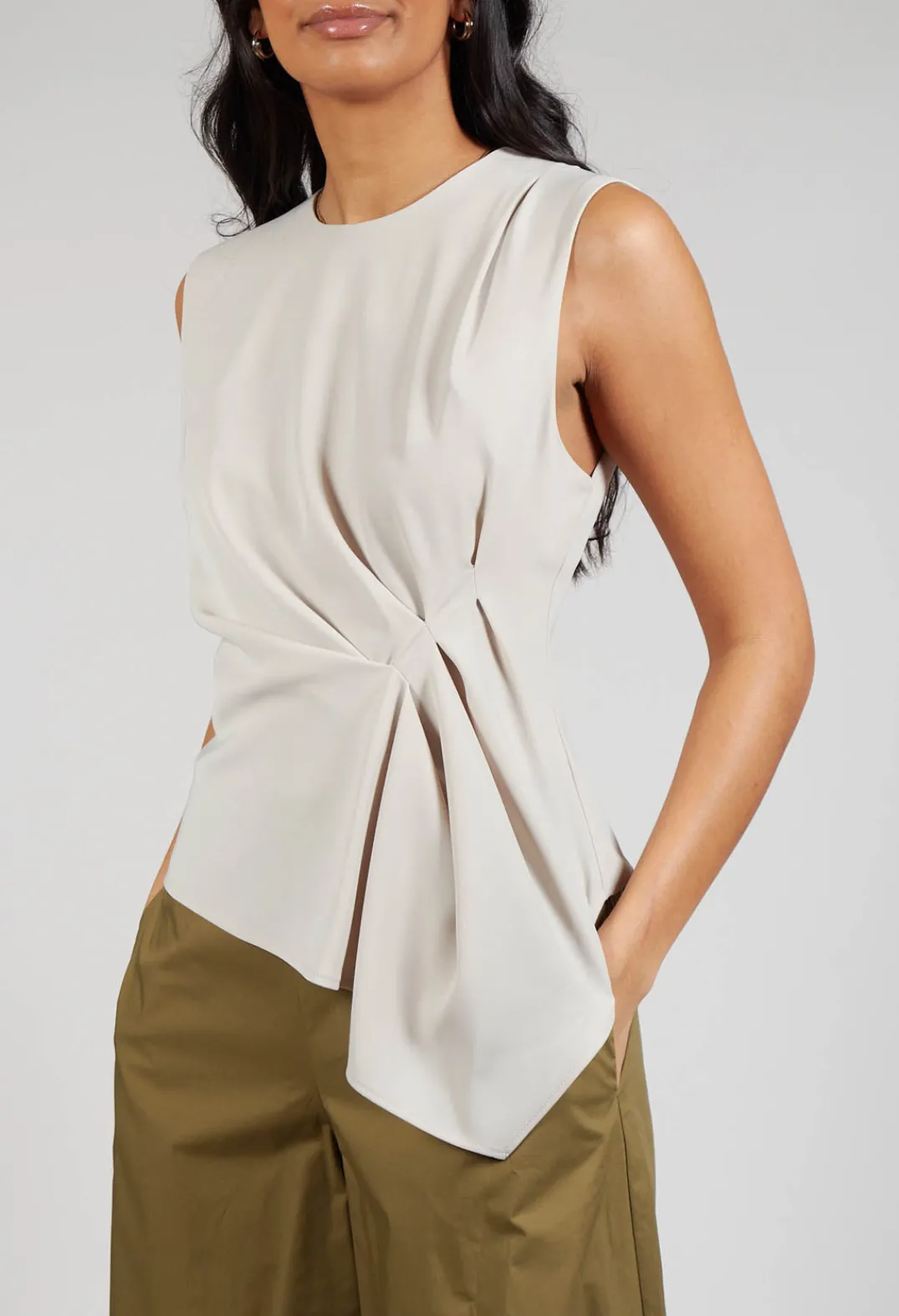 Mei Meij Tops^Ruched Vest Top in Beige