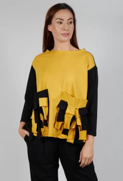 Bread and Butter Jumpers^Ruffle Front Relaxed Jumper in Yellow and Black