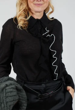 Sarah Pacini Shirts & Blouses^Ruffle Front Shirt in Black