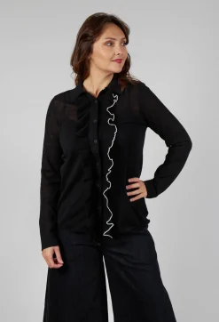 Sarah Pacini Shirts & Blouses^Ruffle Front Shirt in Black
