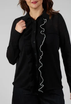 Sarah Pacini Shirts & Blouses^Ruffle Front Shirt in Black