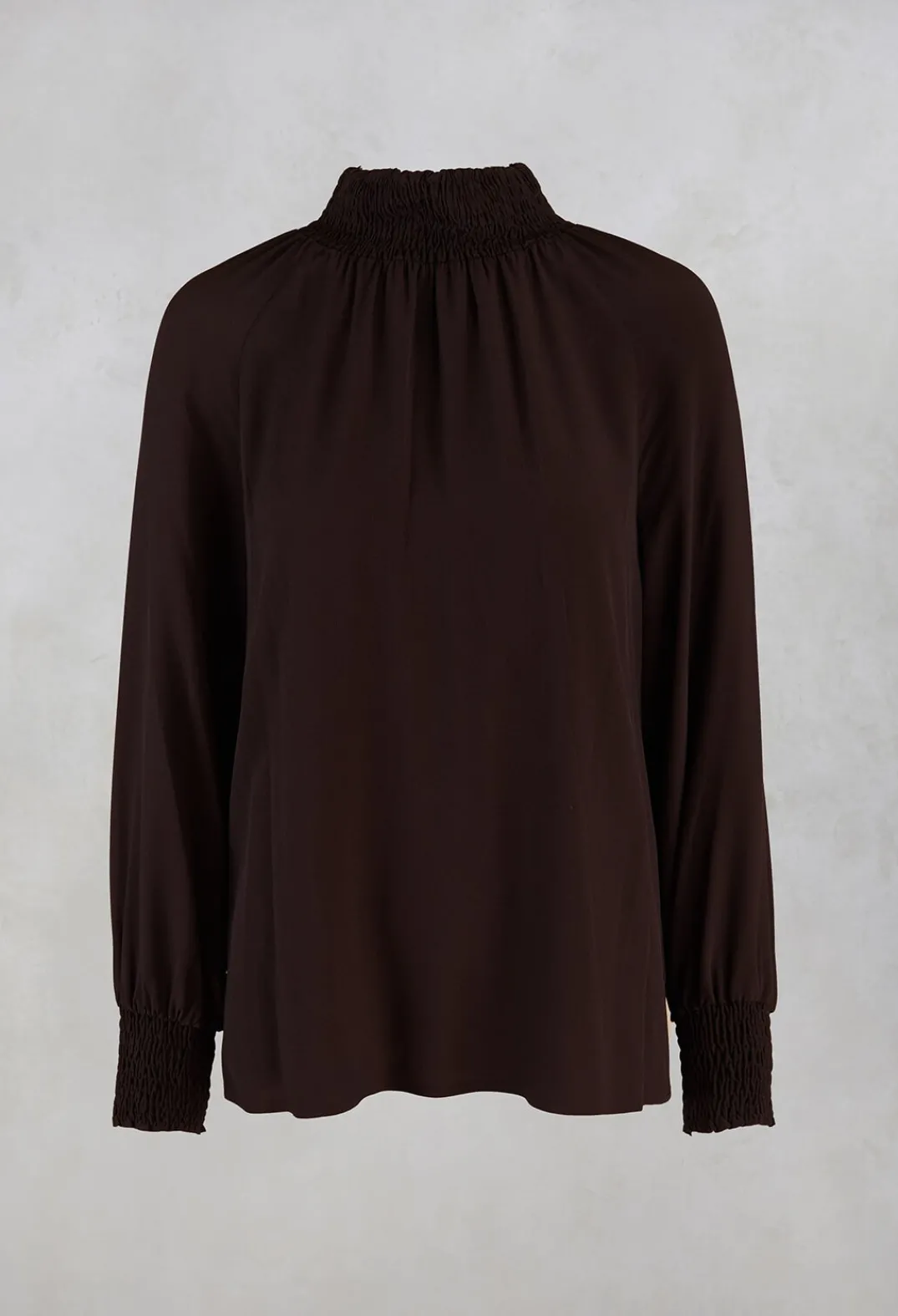 Beatrice B Shirts & Blouses^Ruffled Silk Blend Blouse in Espresso Brown