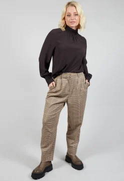 Beatrice B Shirts & Blouses^Ruffled Silk Blend Blouse in Espresso Brown