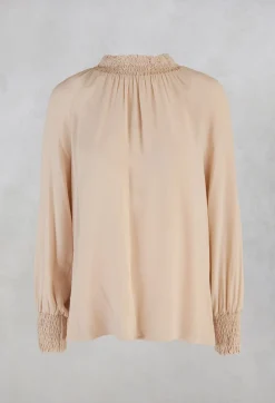 Beatrice B Shirts & Blouses^Ruffled Silk Blend Blouse in Sand