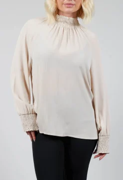 Beatrice B Shirts & Blouses^Ruffled Silk Blend Blouse in Sand