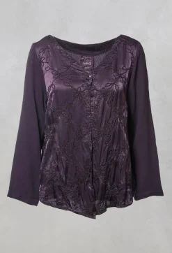 Out of Xile Jackets^Satin Front Jacket with Embroidery in Blueberry