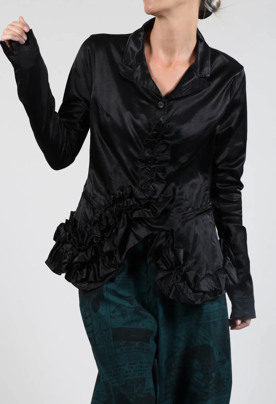 Rundholz Black Label Jackets^Satin Jacket with Ruffle Detail in Black