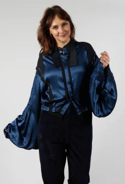 Umit Unal Shirts & Blouses^Satin Silk Blouse in Dark Navy