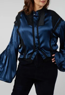 Umit Unal Shirts & Blouses^Satin Silk Blouse in Dark Navy