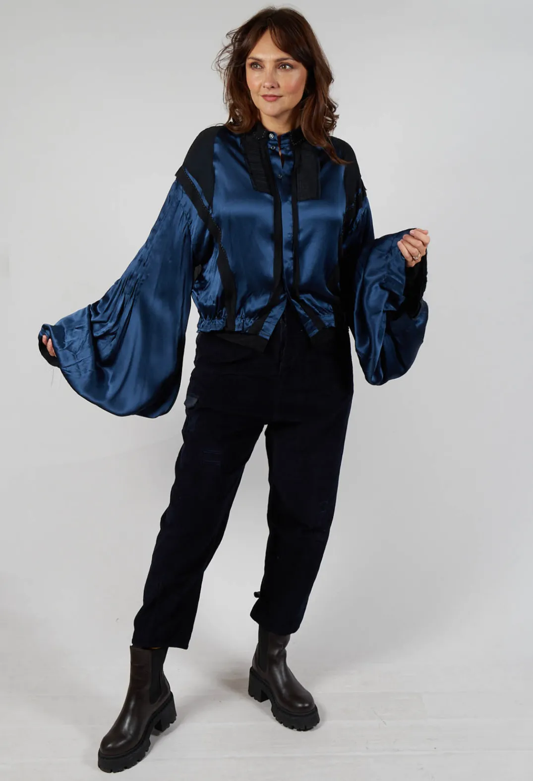 Umit Unal Shirts & Blouses^Satin Silk Blouse in Dark Navy