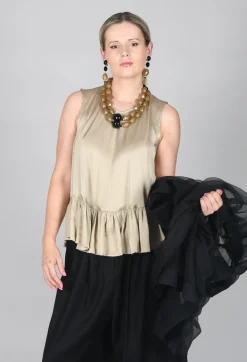 Les Filles d'Ailleurs Tops^Satin Vest Top in Gold