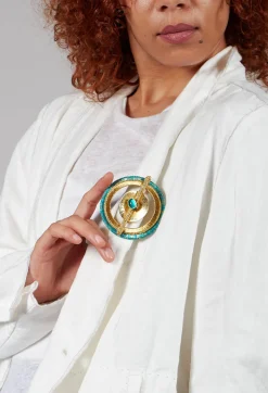 Boks u0026 Baum Necklaces^Saturne Brooch in Gold/Celadon