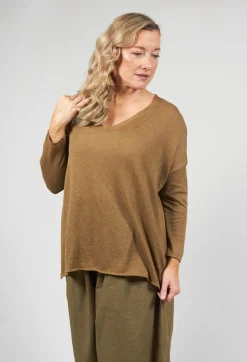 Album Di Famiglia Jumpers^Scollo V Jumper in Khaki