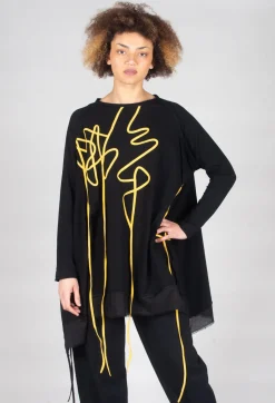 Bread and Butter Tops^Scrible Print Tunic in Yellow and Black