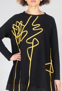Bread and Butter Tops^Scrible Print Tunic in Yellow and Black