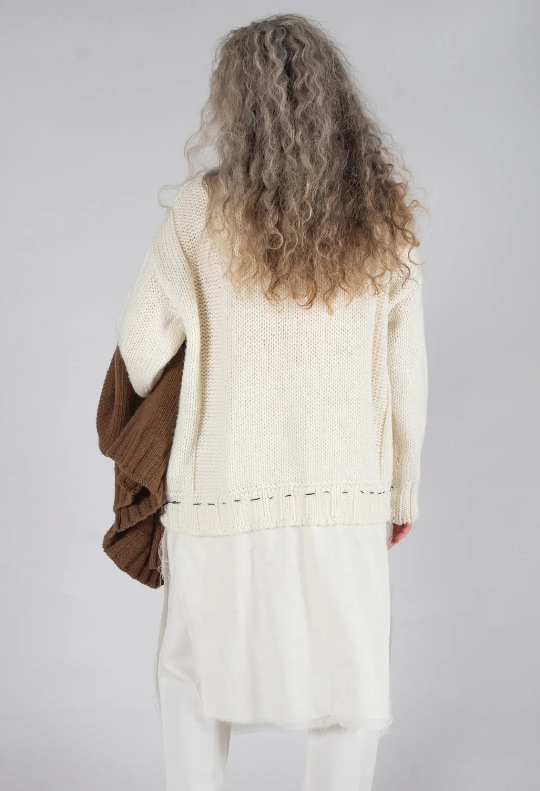 Un-namable Jumpers^Seamed Sweater with Gauze in Cream