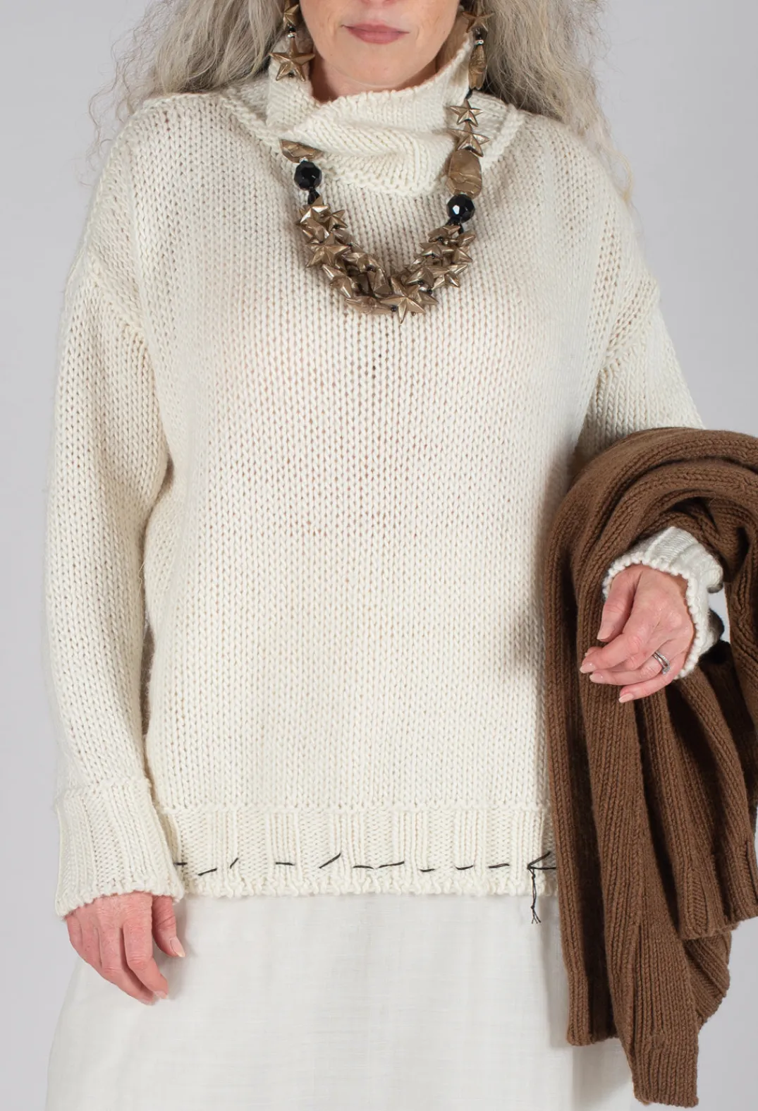 Un-namable Jumpers^Seamed Sweater with Gauze in Cream